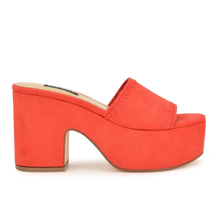 Yickie Platform Slide Sandals Red Women Nine West Casual