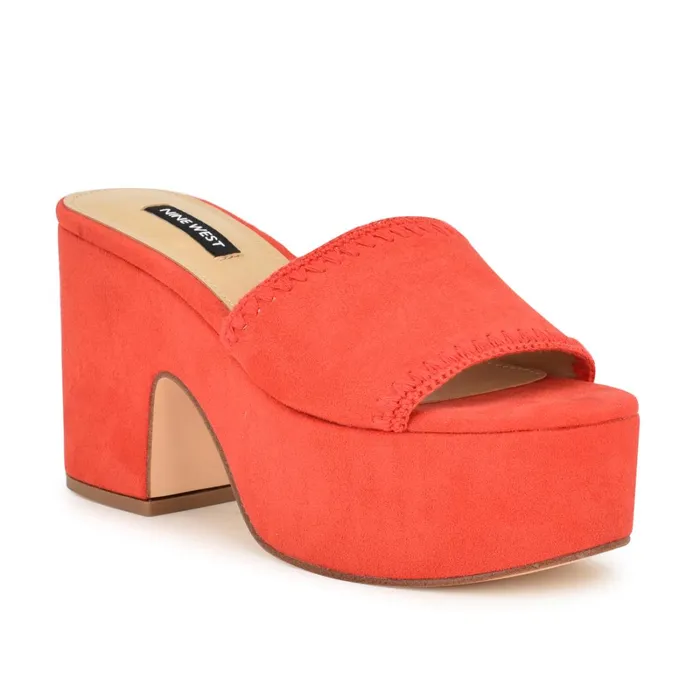 Yickie Platform Slide Sandals Red Women Nine West Casual Yickie Platform Slide Sandals Red Women Nine West Casual