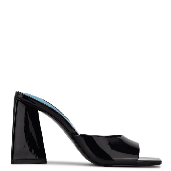 Yougo Heeled Slide Sandals Black Patent Women Nine West Mid Heels