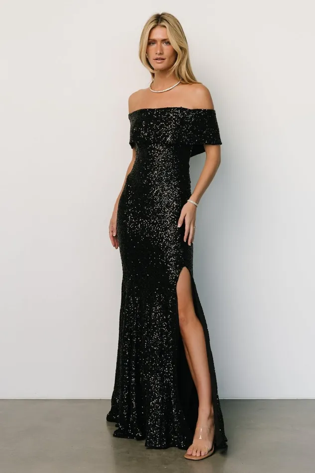 Yvonne Off Shoulder Sequin Gown Black Women Baltic Born Embellished Sequin Yvonne Off Shoulder Sequin Gown Black Women Baltic Born Embellished Sequin