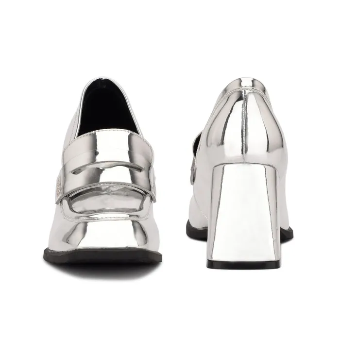 Zest Heeled Loafers Silver Mirror Metallic Women Nine West Pumps Zest Heeled Loafers Silver Mirror Metallic Women Nine West Pumps