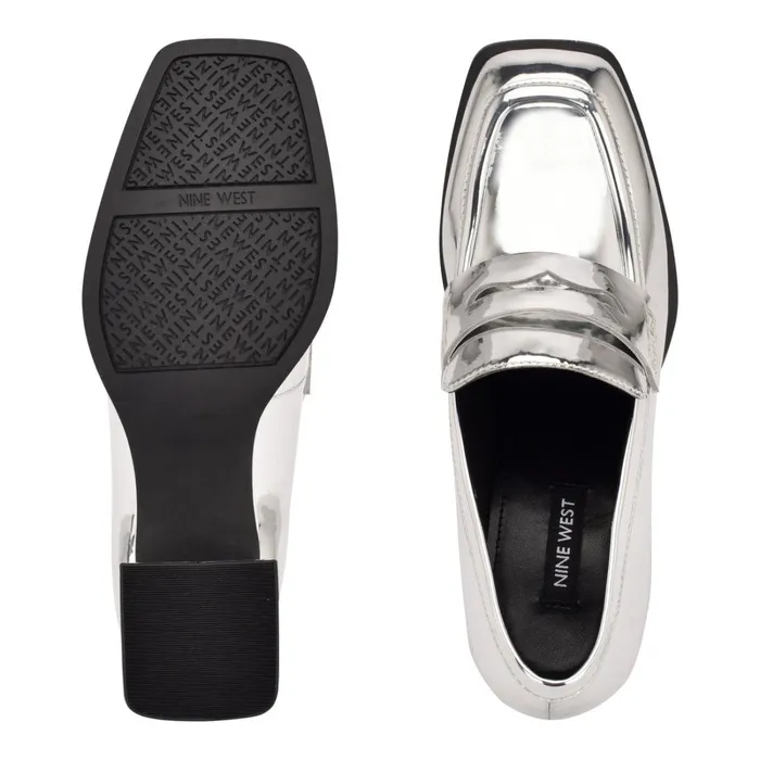 Zest Heeled Loafers Silver Mirror Metallic Women Nine West Pumps Zest Heeled Loafers Silver Mirror Metallic Women Nine West Pumps