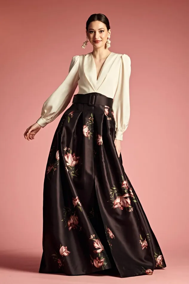 Zoe Gown 8211 IvoryNoir Blossom Women Sachin and Babi Covered