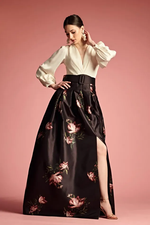 Zoe Gown 8211 IvoryNoir Blossom Women Sachin and Babi Covered